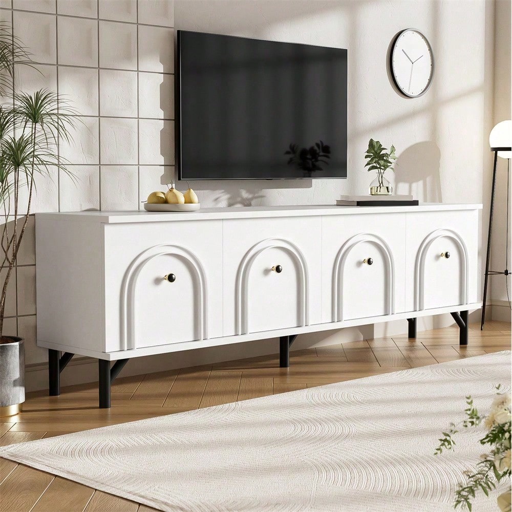 Modernes 4-türiges TV-Board – Weiß, 160 cm – Stilvolles Design, Soft-Close-Scharniere – Perfekt für Wohnzimmer und Entertainment-Bereich