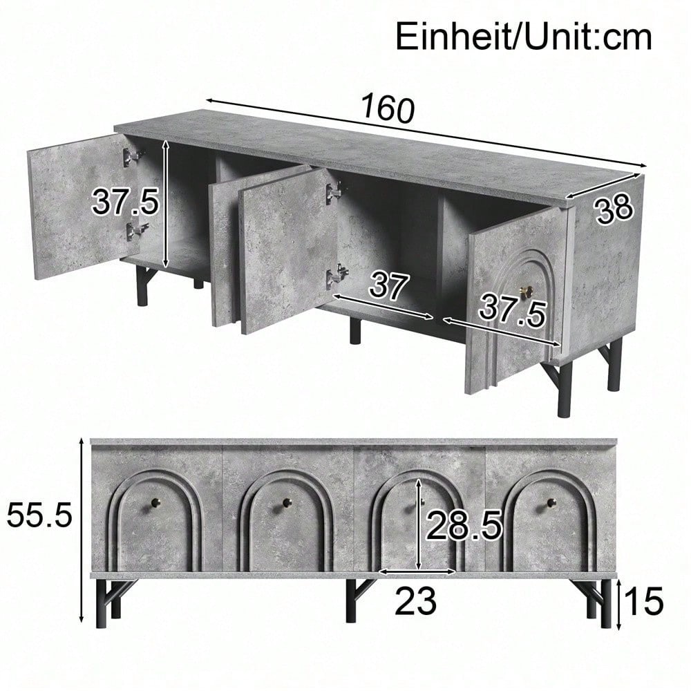 Modernes 4-türiges TV-Board – Weiß, 160 cm – Stilvolles Design, Soft-Close-Scharniere – Perfekt für Wohnzimmer und Entertainment-Bereich