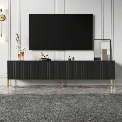 Weißes TV-Schrank, 190 cm lang x 38 cm breit x 48 cm hoch, goldene Tischbeine, gerilltes Türdesign