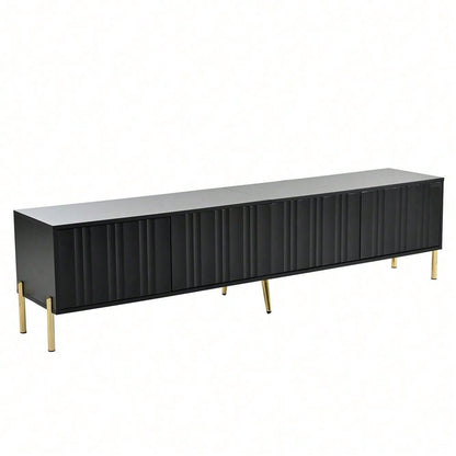 Weißes TV-Schrank, 190 cm lang x 38 cm breit x 48 cm hoch, goldene Tischbeine, gerilltes Türdesign