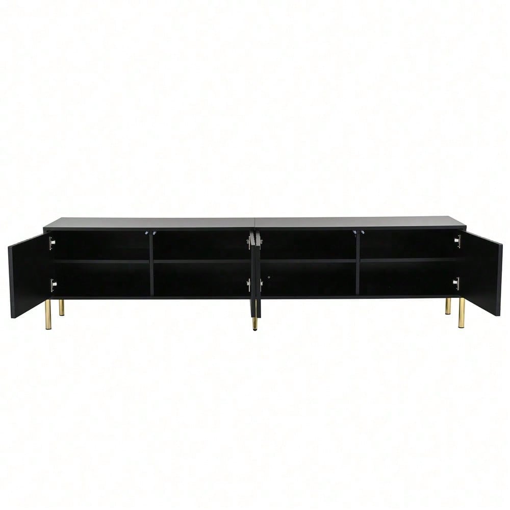 Weißes TV-Schrank, 190 cm lang x 38 cm breit x 48 cm hoch, goldene Tischbeine, gerilltes Türdesign