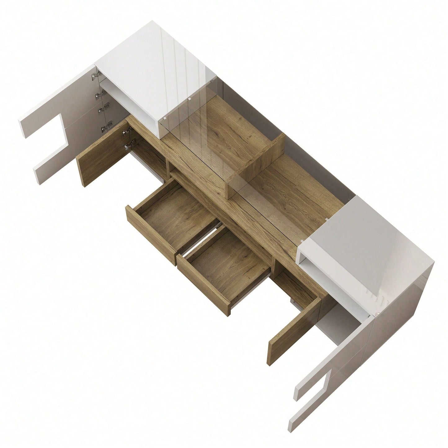 Stilvoller TV-Schrank, Lowboard. hochglänzendes Weiß, 145 cm, LED-Beleuchtung, Wohnzimmermöbel. modernes Design. elegante Glasoberfläche.