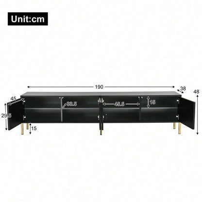 Schwarzes TV-Schrank, 190 cm(L) x 38 cm(W) x 48 cm(H), goldene Tischbeine