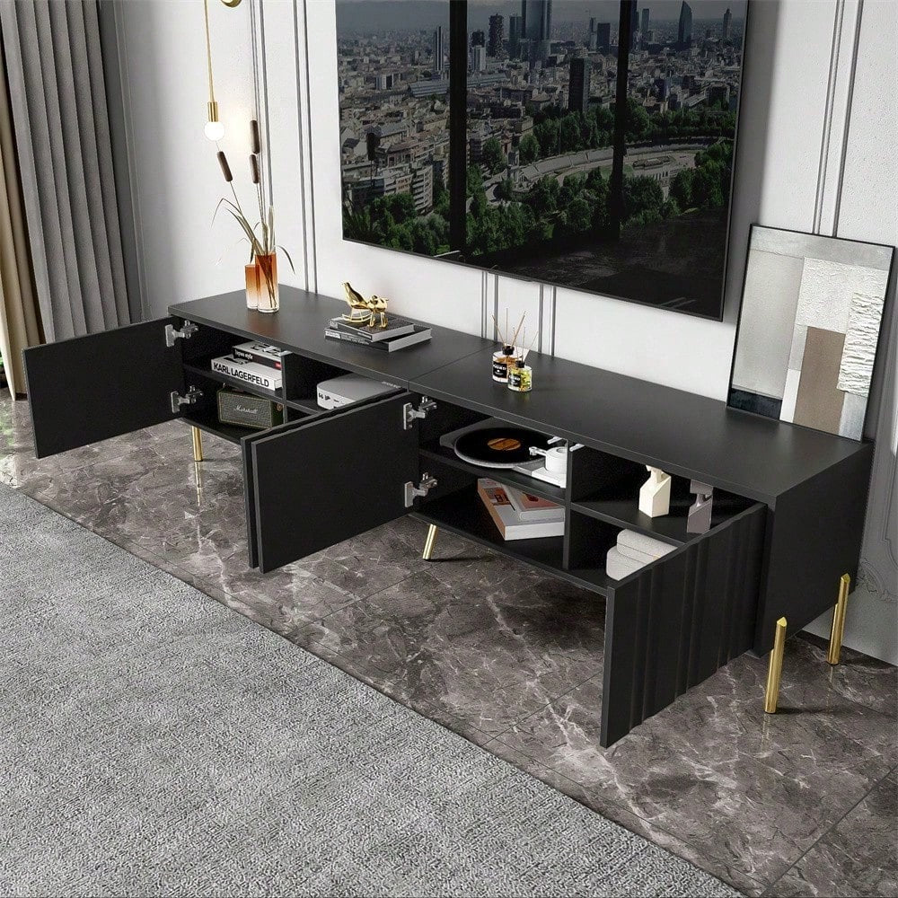 Schwarzes TV-Schrank, 190 cm(L) x 38 cm(W) x 48 cm(H), goldene Tischbeine