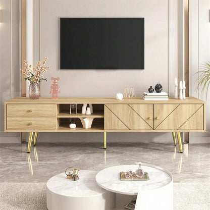 TV-Schrank 160 cm mit Goldfüßen, Zwei Schubladen und Einzigartig Gestalteten Türen