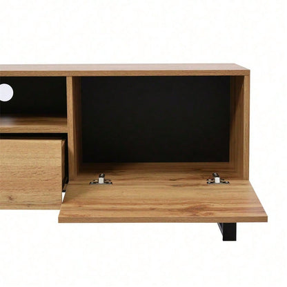 Moderner TV-Ständer mit schwarzem und holzfarbenem Design – geräumiger Stauraum, robuste Konstruktion
