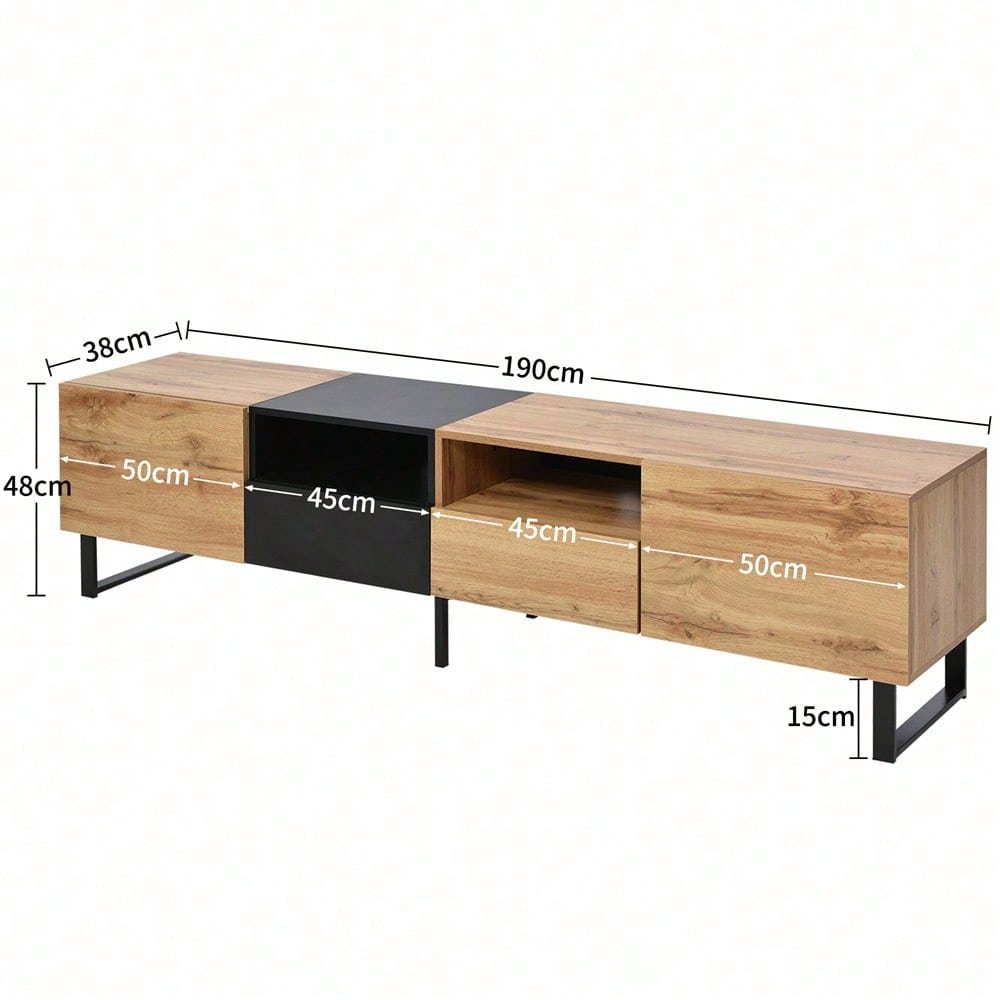 Moderner TV-Ständer mit schwarzem und holzfarbenem Design – geräumiger Stauraum, robuste Konstruktion