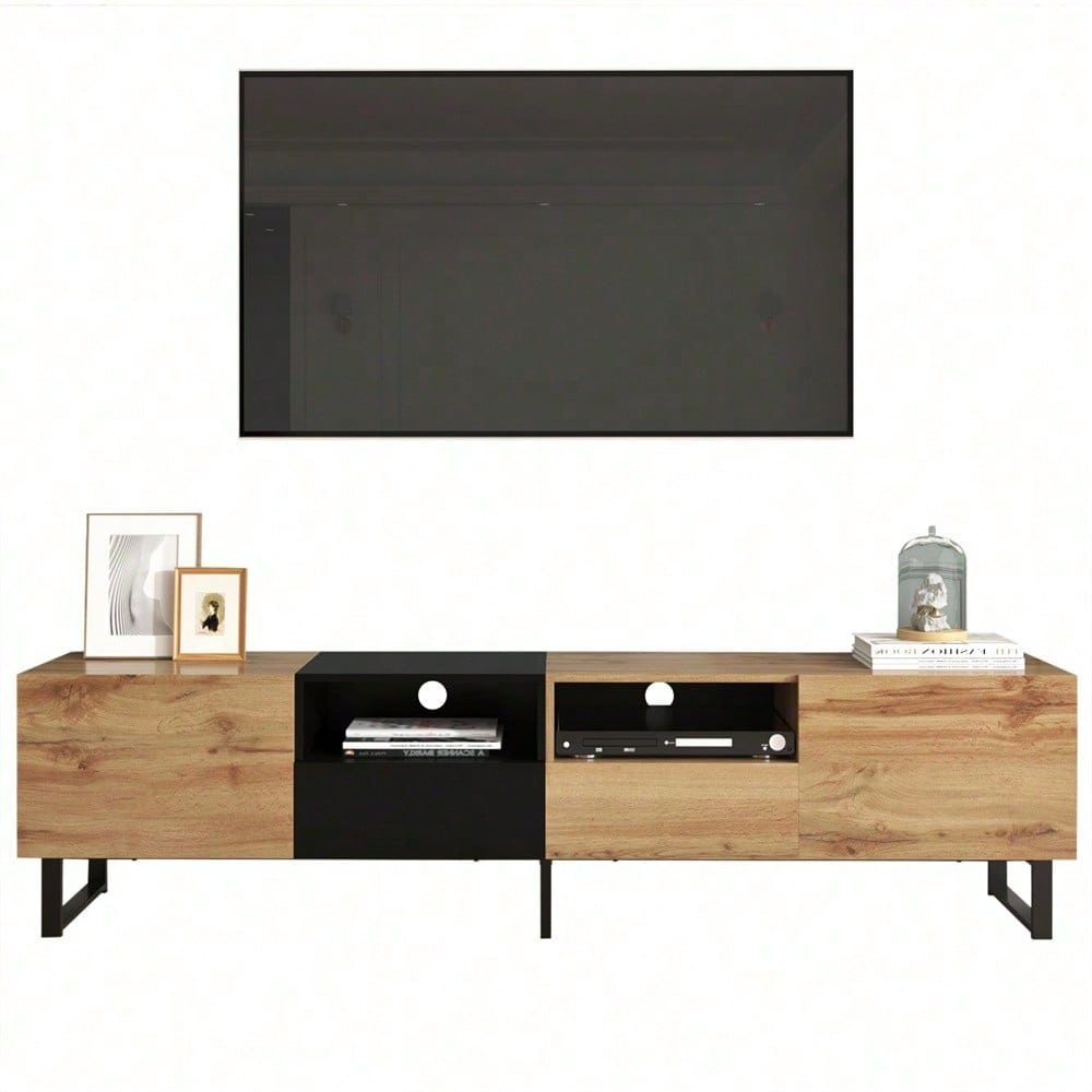 Moderner TV-Ständer mit schwarzem und holzfarbenem Design – geräumiger Stauraum, robuste Konstruktion