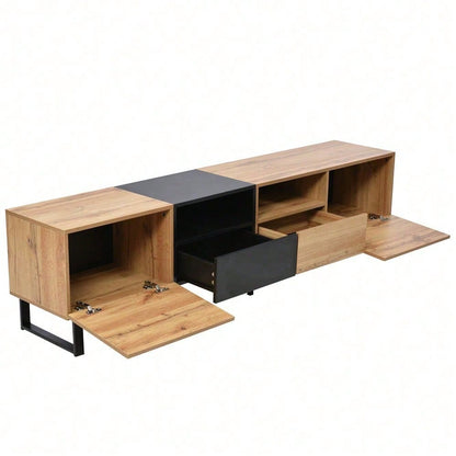 Moderner TV-Ständer mit schwarzem und holzfarbenem Design – geräumiger Stauraum, robuste Konstruktion
