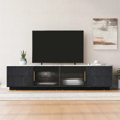 160cm Deluxe TV Stand für 70" TV - Stilvolles Grau, marmorierte Tischplatte, Kabelmanagement, Schubladen mit Push-to-Open-Funktion