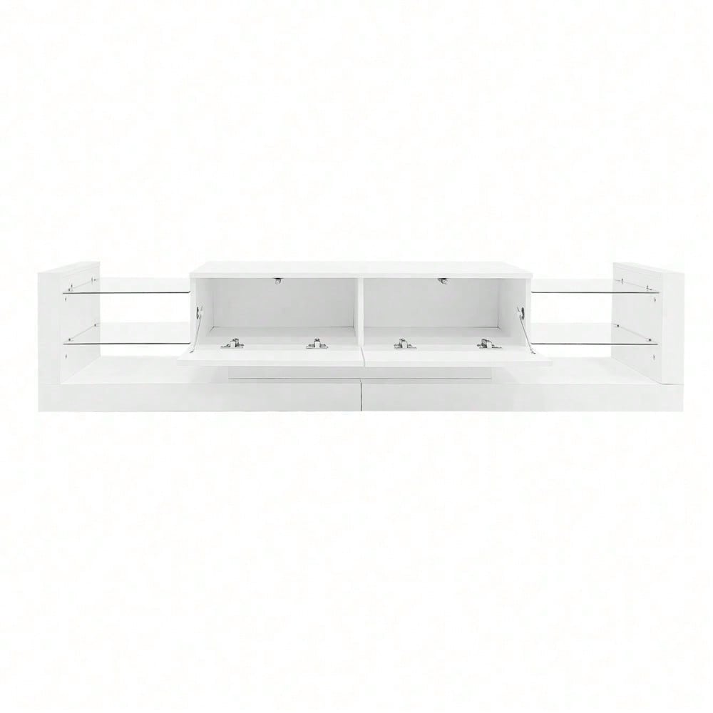 Hochglanz-TV-Schrank mit LED-Beleuchtung, 181 cm – Für Fernseher bis 80 Zoll, Glasfront, zwei klappbare Schubladen
