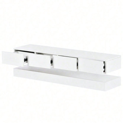 TV Lowboard,Wandmontierter TV-Schrank,TV-Ständer, TV-Möbel mit 2 Schränken und 4 großen Schubladen, 16-farbige Beleuchtung Wandschrank für bis zu 55 Zoll Fernseher Weiß 130*33*15cm