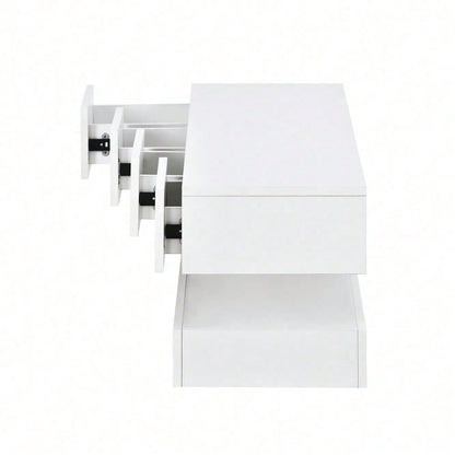 TV Lowboard,Wandmontierter TV-Schrank,TV-Ständer, TV-Möbel mit 2 Schränken und 4 großen Schubladen, 16-farbige Beleuchtung Wandschrank für bis zu 55 Zoll Fernseher Weiß 130*33*15cm