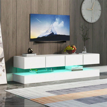 TV Lowboard,Wandmontierter TV-Schrank,TV-Ständer, TV-Möbel mit 2 Schränken und 4 großen Schubladen, 16-farbige Beleuchtung Wandschrank für bis zu 55 Zoll Fernseher Weiß 130*33*15cm
