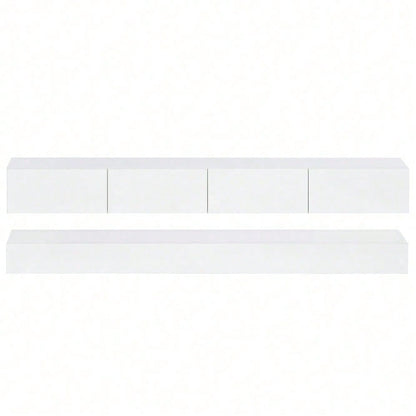 TV Lowboard,Wandmontierter TV-Schrank,TV-Ständer, TV-Möbel mit 2 Schränken und 4 großen Schubladen, 16-farbige Beleuchtung Wandschrank für bis zu 55 Zoll Fernseher Weiß 130*33*15cm