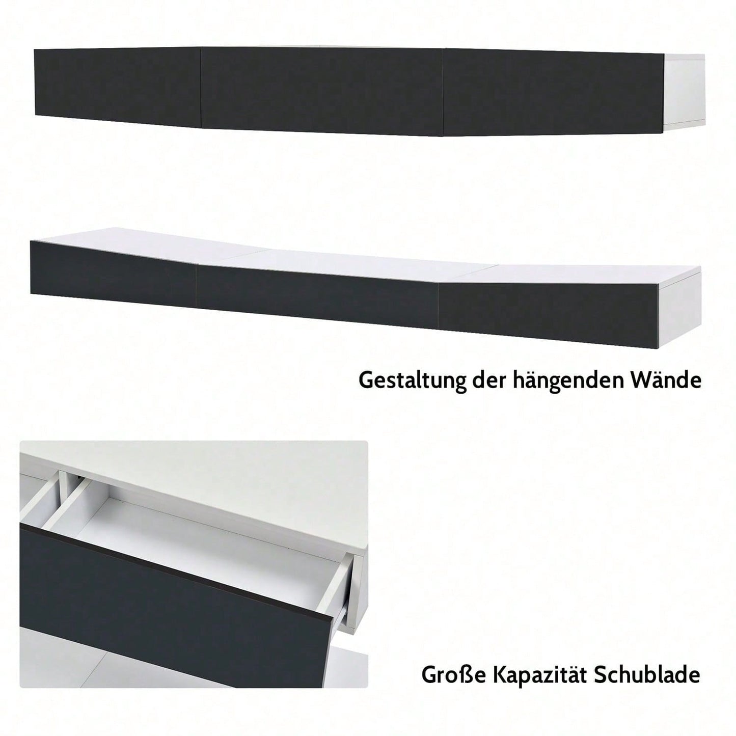 TV Board Hängend TV Stand TV Schank mit LED-Beleuchtung TV Schrank Hängend Wand befestigter schwimmender TV-Ständer Unterhaltungs Medienkonsolen-Center für Wohnzimmer Home