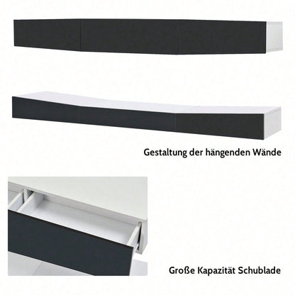 TV Board Hängend TV Stand TV Schank mit LED-Beleuchtung TV Schrank Hängend Wand befestigter schwimmender TV-Ständer Unterhaltungs Medienkonsolen-Center für Wohnzimmer Home