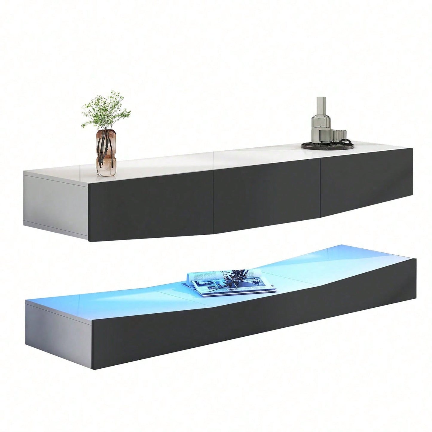 TV Board Hängend TV Stand TV Schank mit LED-Beleuchtung TV Schrank Hängend Wand befestigter schwimmender TV-Ständer Unterhaltungs Medienkonsolen-Center für Wohnzimmer Home