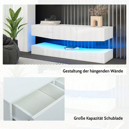 TV Board Hängend TV Stand TV Schank mit LED-Beleuchtung TV Schrank Hängend Wand befestigter schwimmender TV-Ständer Unterhaltungs Medienkonsolen-Center für Wohnzimmer Home
