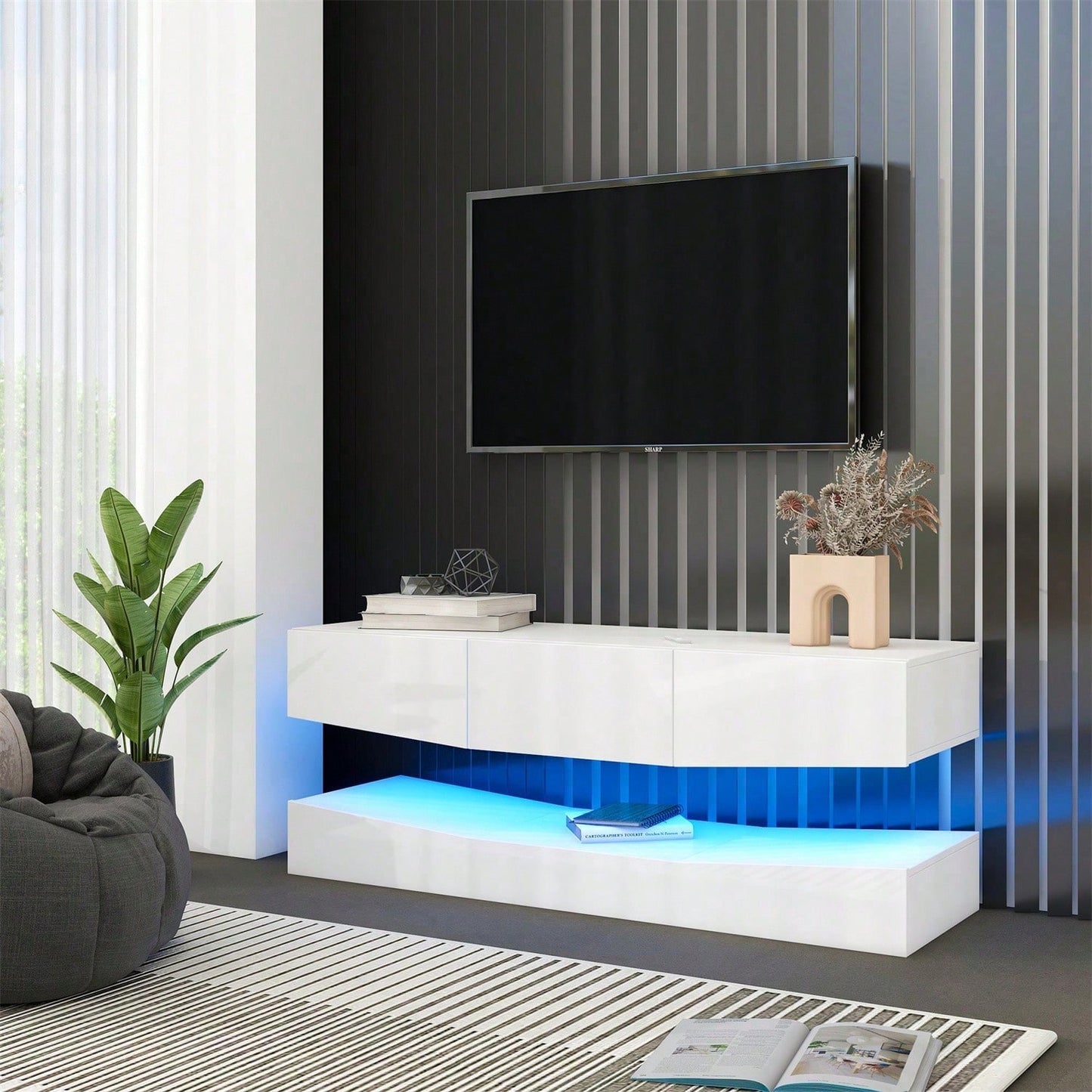 TV Board Hängend TV Stand TV Schank mit LED-Beleuchtung TV Schrank Hängend Wand befestigter schwimmender TV-Ständer Unterhaltungs Medienkonsolen-Center für Wohnzimmer Home