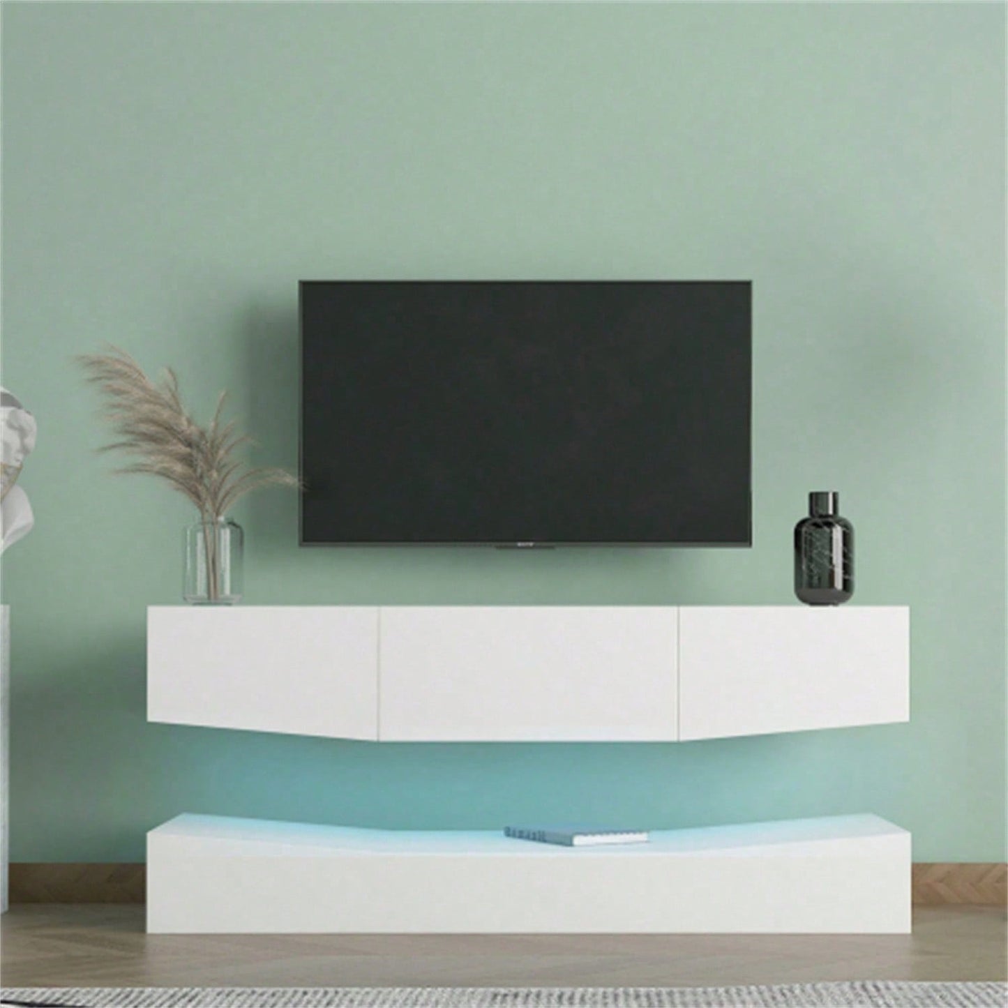 TV Board Hängend TV Stand TV Schank mit LED-Beleuchtung TV Schrank Hängend Wand befestigter schwimmender TV-Ständer Unterhaltungs Medienkonsolen-Center für Wohnzimmer Home