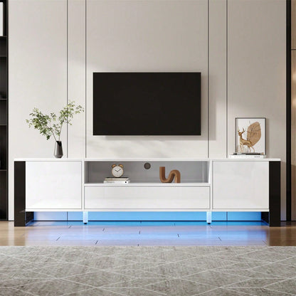 Moderner Hochglanz-TV-Schrank in Weiß mit LED-Beleuchtung und Stauraum 178 cm, für bis zu 70-Zoll-TVs