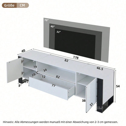Moderner Hochglanz-TV-Schrank in Weiß mit LED-Beleuchtung und Stauraum 178 cm, für bis zu 70-Zoll-TVs