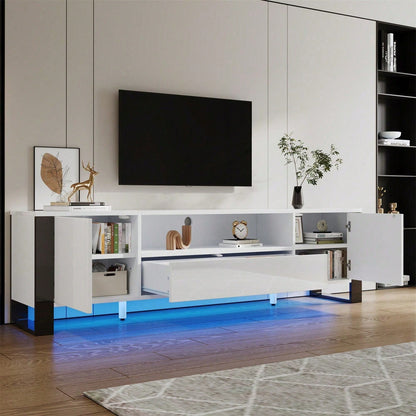 Moderner Hochglanz-TV-Schrank in Weiß mit LED-Beleuchtung und Stauraum 178 cm, für bis zu 70-Zoll-TVs