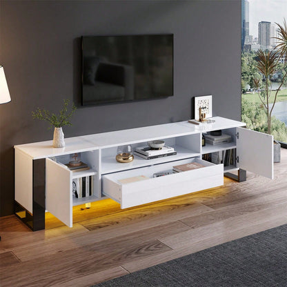 Moderner Hochglanz-TV-Schrank in Weiß mit LED-Beleuchtung und Stauraum 178 cm, für bis zu 70-Zoll-TVs