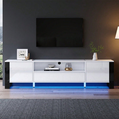 Moderner Hochglanz-TV-Schrank in Weiß mit LED-Beleuchtung und Stauraum 178 cm, für bis zu 70-Zoll-TVs
