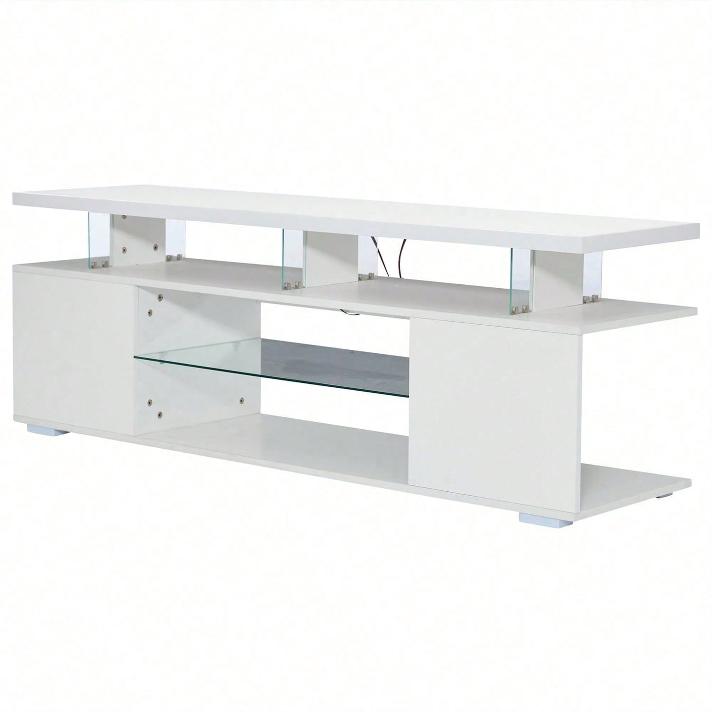 Moderner Low-Panel-Hochglanz-TV-Ständer mit LED-Beleuchtung, TV-Panel, TV-Glasschrank für 60-Zoll-Fernseher, Tische, universelle Gaming-Medienständer, Stauschränke und große Stauräume, Reinweiß Moderner Low-Panel-Hochglanz-TV-Ständer mit LED-Beleuchtung,