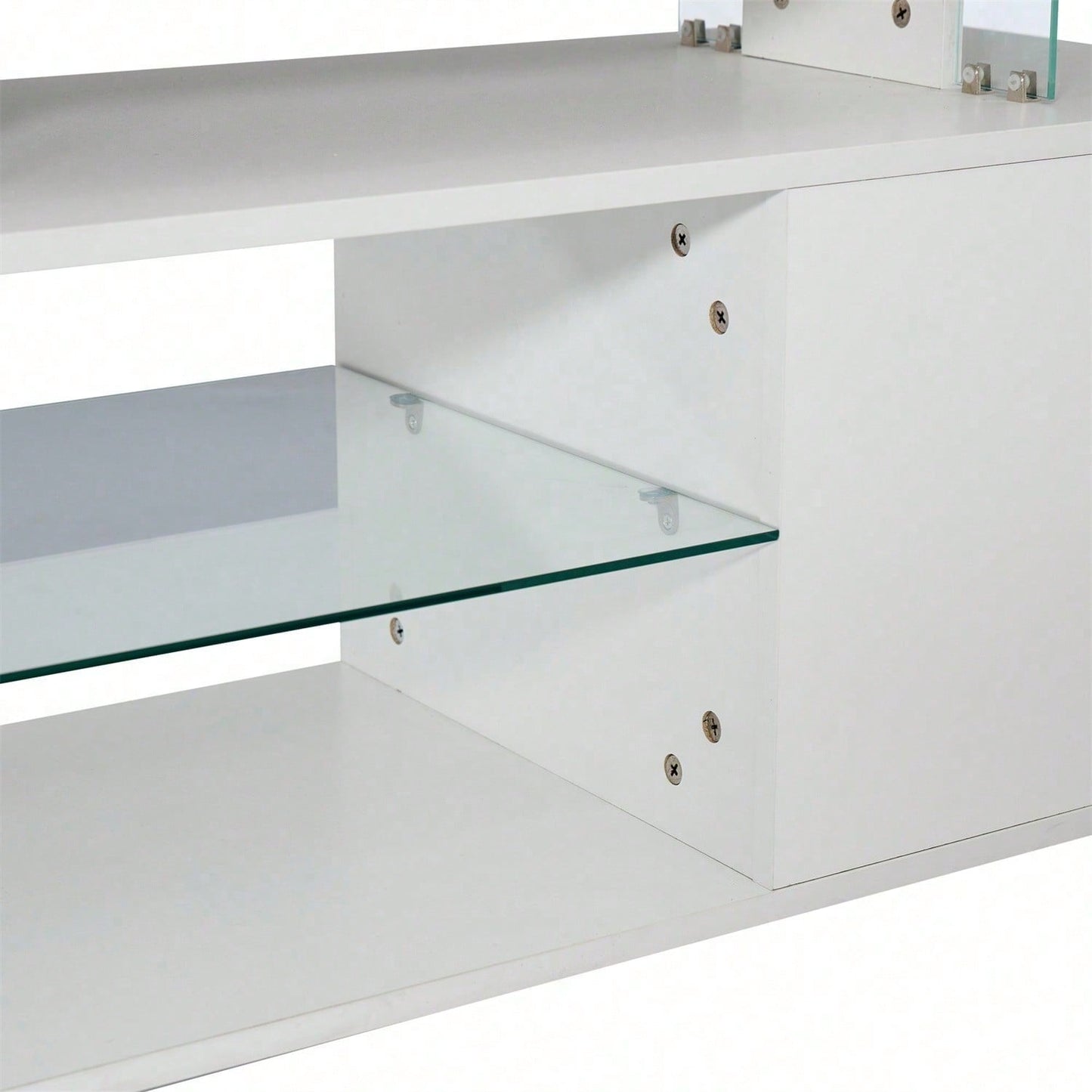 Moderner Low-Panel-Hochglanz-TV-Ständer mit LED-Beleuchtung, TV-Panel, TV-Glasschrank für 60-Zoll-Fernseher, Tische, universelle Gaming-Medienständer, Stauschränke und große Stauräume, Reinweiß Moderner Low-Panel-Hochglanz-TV-Ständer mit LED-Beleuchtung,
