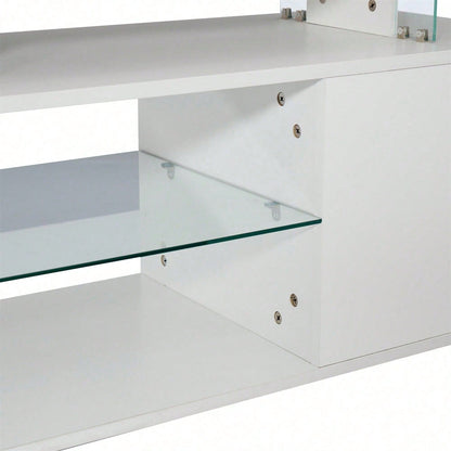 Moderner Low-Panel-Hochglanz-TV-Ständer mit LED-Beleuchtung, TV-Panel, TV-Glasschrank für 60-Zoll-Fernseher, Tische, universelle Gaming-Medienständer, Stauschränke und große Stauräume, Reinweiß Moderner Low-Panel-Hochglanz-TV-Ständer mit LED-Beleuchtung,