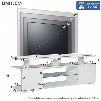 Moderner Low-Panel-Hochglanz-TV-Ständer mit LED-Beleuchtung, TV-Panel, TV-Glasschrank für 60-Zoll-Fernseher, Tische, universelle Gaming-Medienständer, Stauschränke und große Stauräume, Reinweiß Moderner Low-Panel-Hochglanz-TV-Ständer mit LED-Beleuchtung,