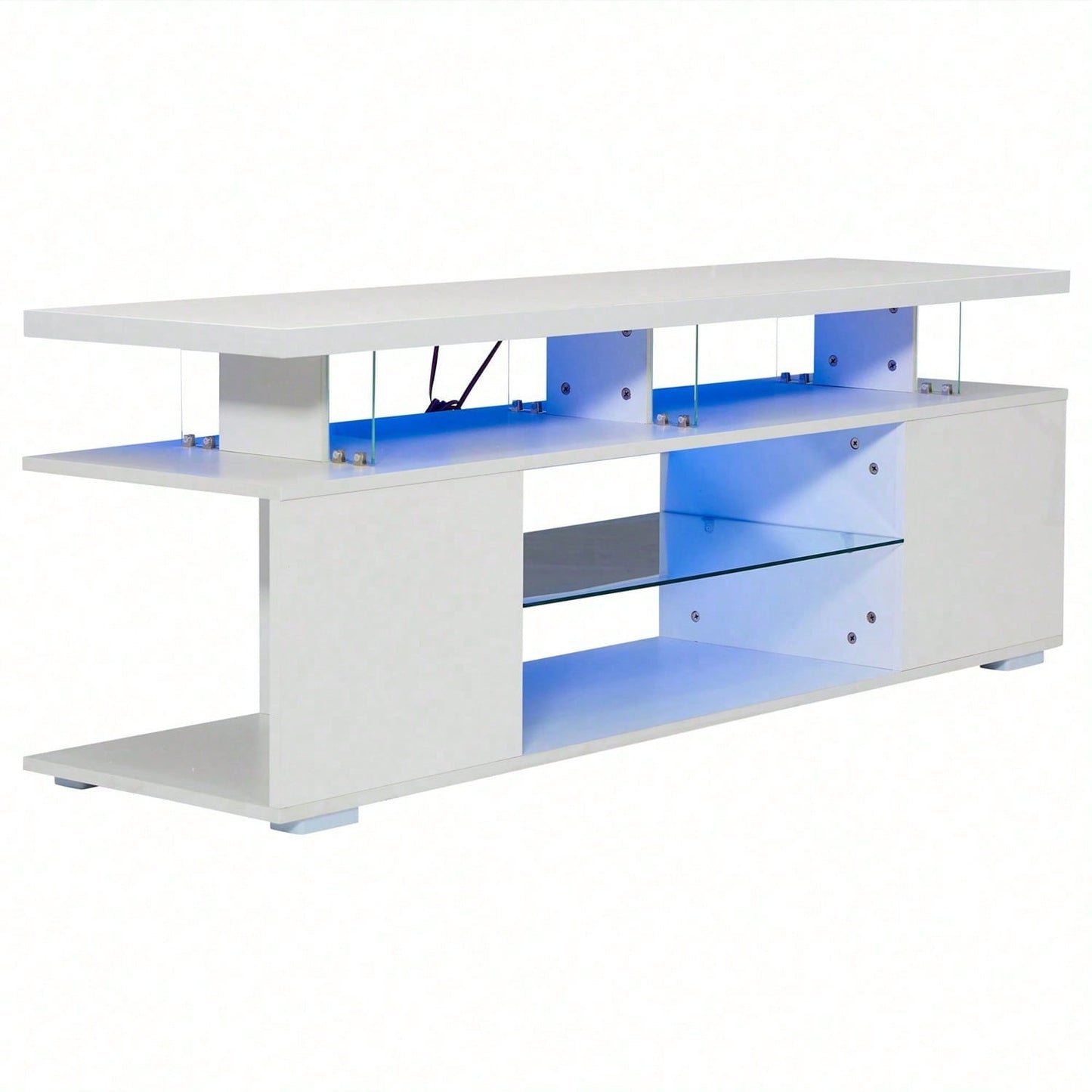 Moderner Low-Panel-Hochglanz-TV-Ständer mit LED-Beleuchtung, TV-Panel, TV-Glasschrank für 60-Zoll-Fernseher, Tische, universelle Gaming-Medienständer, Stauschränke und große Stauräume, Reinweiß Moderner Low-Panel-Hochglanz-TV-Ständer mit LED-Beleuchtung,