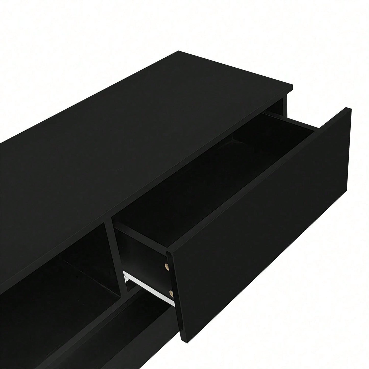 160*35*40,5 cm Schwarzer Hochglanz-TV-Ständer mit LED-Beleuchtung, 2 Schubladen, Anwendungssteuerung, Anti-Kipp-Design, geeignet für 60-Zoll-Fernseher, TV-Schränke, TV-lowboard