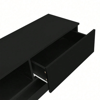 160*35*40,5 cm Schwarzer Hochglanz-TV-Ständer mit LED-Beleuchtung, 2 Schubladen, Anwendungssteuerung, Anti-Kipp-Design, geeignet für 60-Zoll-Fernseher, TV-Schränke, TV-lowboard