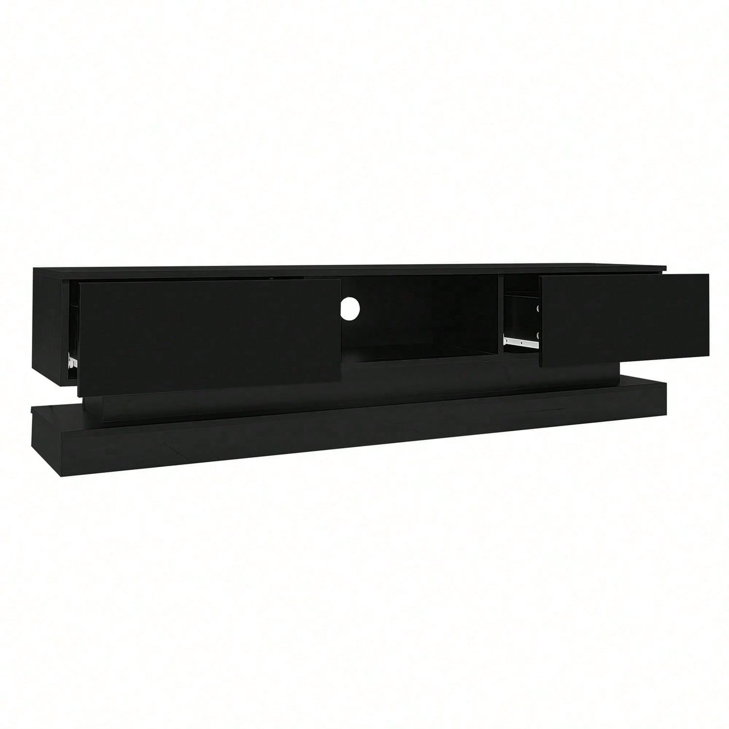 160*35*40,5 cm Schwarzer Hochglanz-TV-Ständer mit LED-Beleuchtung, 2 Schubladen, Anwendungssteuerung, Anti-Kipp-Design, geeignet für 60-Zoll-Fernseher, TV-Schränke, TV-lowboard