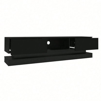 160*35*40,5 cm Schwarzer Hochglanz-TV-Ständer mit LED-Beleuchtung, 2 Schubladen, Anwendungssteuerung, Anti-Kipp-Design, geeignet für 60-Zoll-Fernseher, TV-Schränke, TV-lowboard