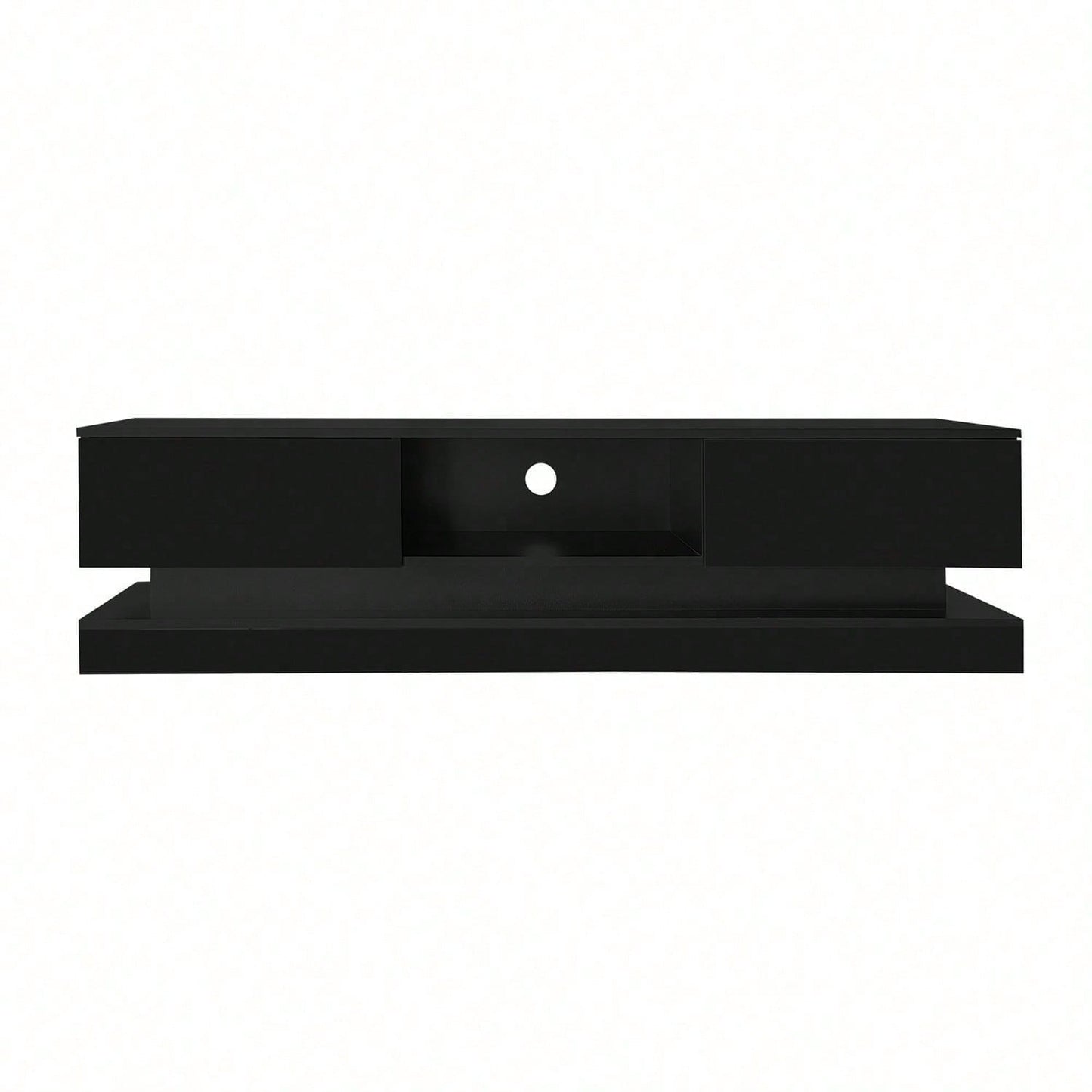 160*35*40,5 cm Schwarzer Hochglanz-TV-Ständer mit LED-Beleuchtung, 2 Schubladen, Anwendungssteuerung, Anti-Kipp-Design, geeignet für 60-Zoll-Fernseher, TV-Schränke, TV-lowboard