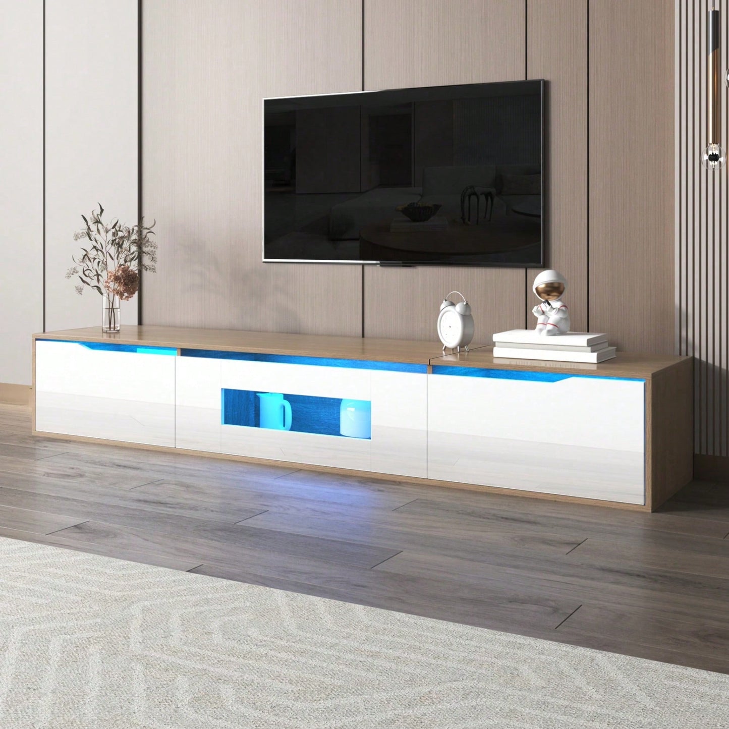 TV-Schrank, Hochglanz-TV-Schrank, farblich passend zu Schwarz und Weiß, mit farbwechselnder LED-Beleuchtung