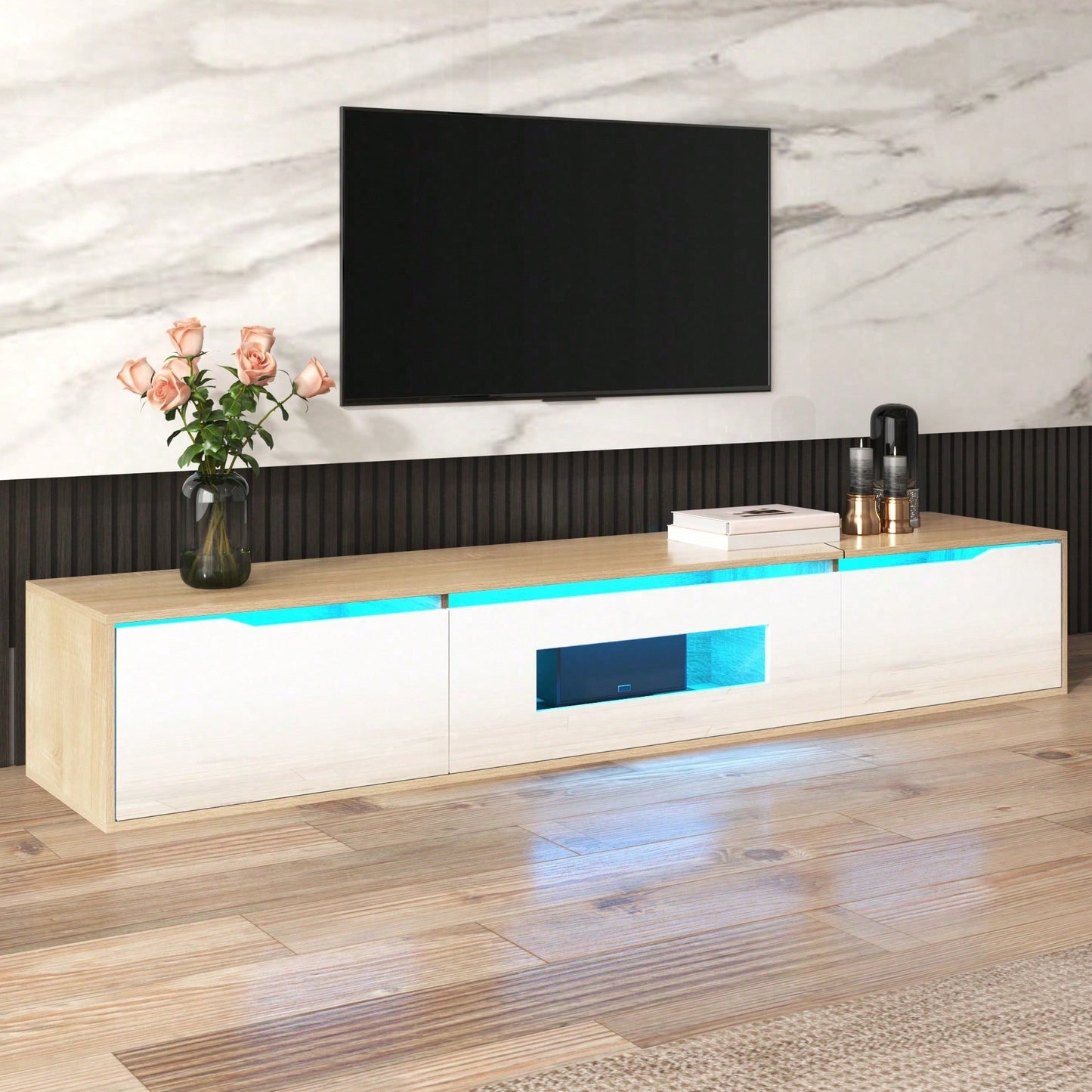 TV-Schrank, Hochglanz-TV-Schrank, farblich passend zu Schwarz und Weiß, mit farbwechselnder LED-Beleuchtung