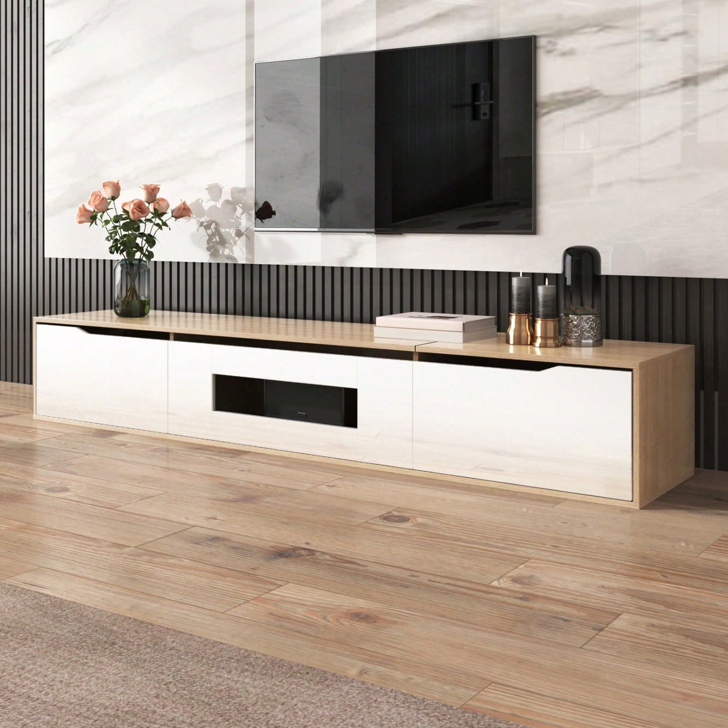 TV-Schrank, Hochglanz-TV-Schrank, farblich passend zu Schwarz und Weiß, mit farbwechselnder LED-Beleuchtung