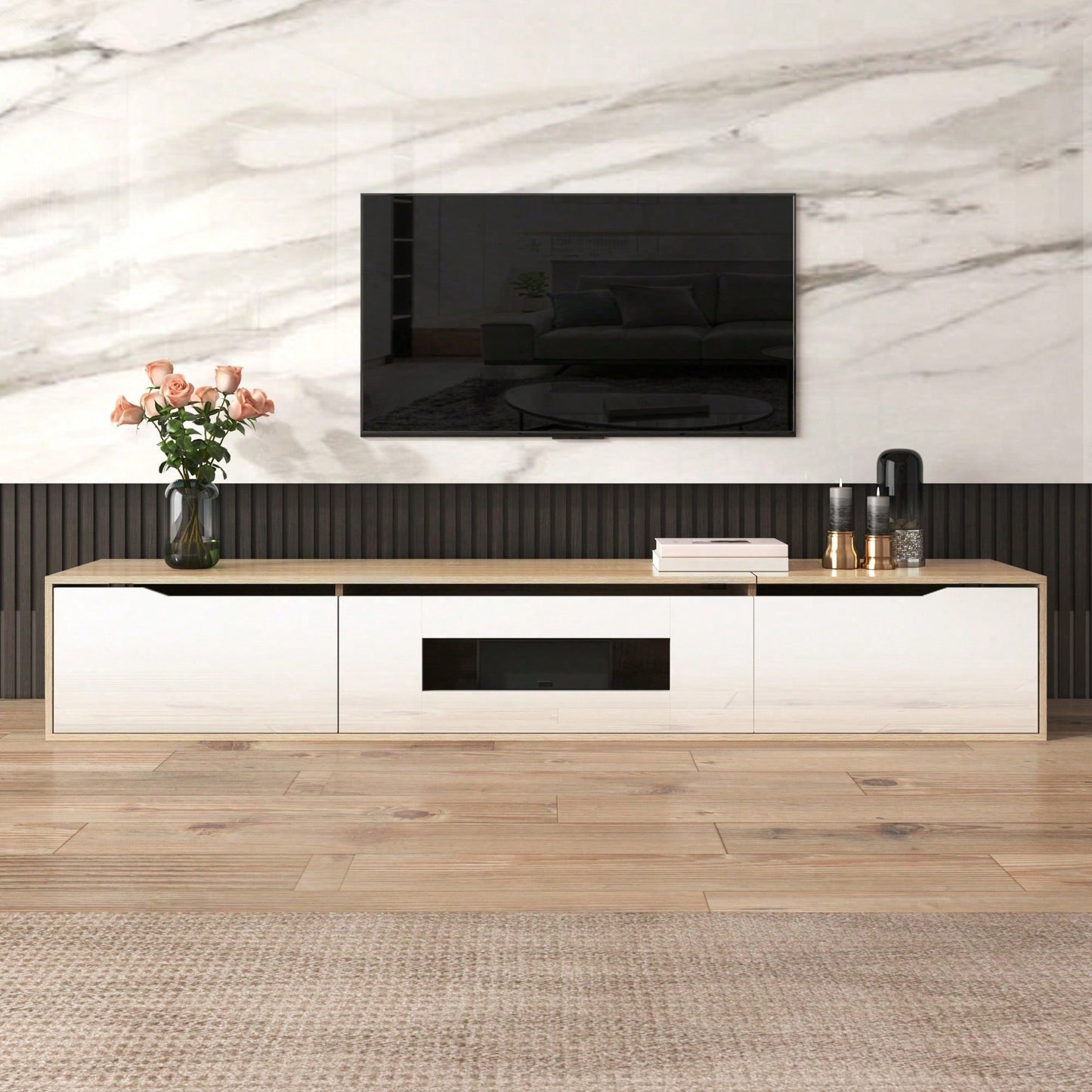 TV-Schrank, Hochglanz-TV-Schrank, farblich passend zu Schwarz und Weiß, mit farbwechselnder LED-Beleuchtung