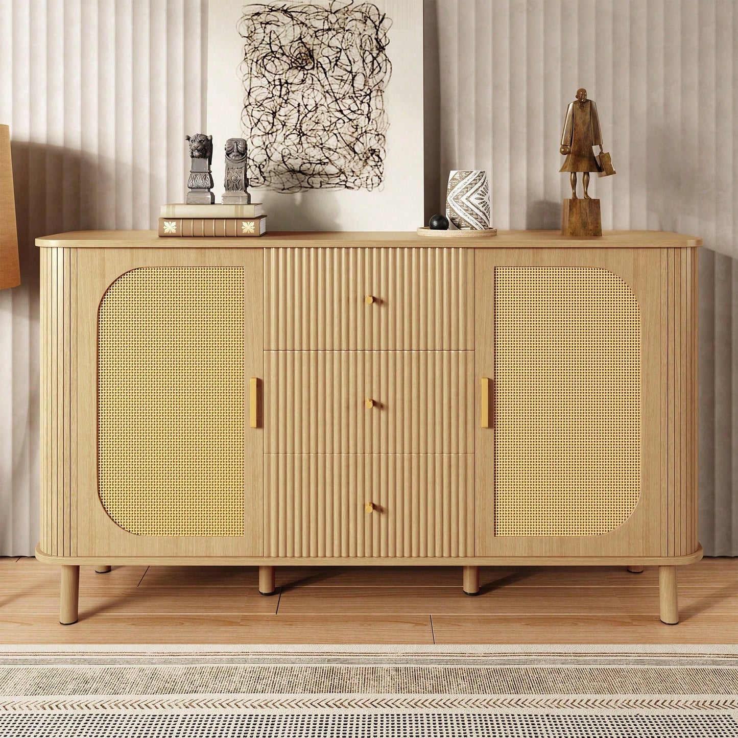 Modernes Sideboard mit Schubladen & Regalen - Elegantes Wohnzimmermöbel mit Metallbeinen in Holzoptik - Vielseitiges Stauraum-Wunder - Absolutes Must-have