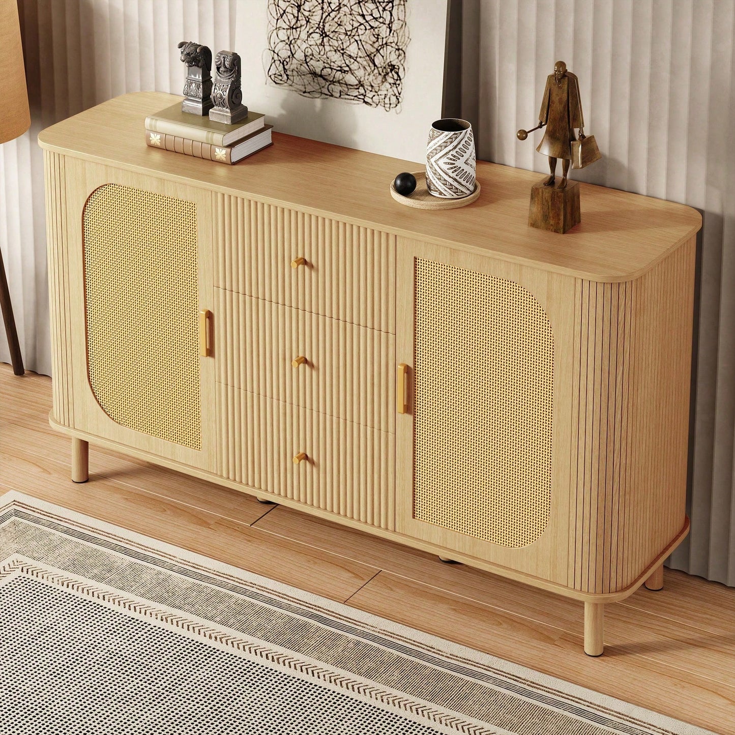 Modernes Sideboard mit Schubladen & Regalen - Elegantes Wohnzimmermöbel mit Metallbeinen in Holzoptik - Vielseitiges Stauraum-Wunder - Absolutes Must-have