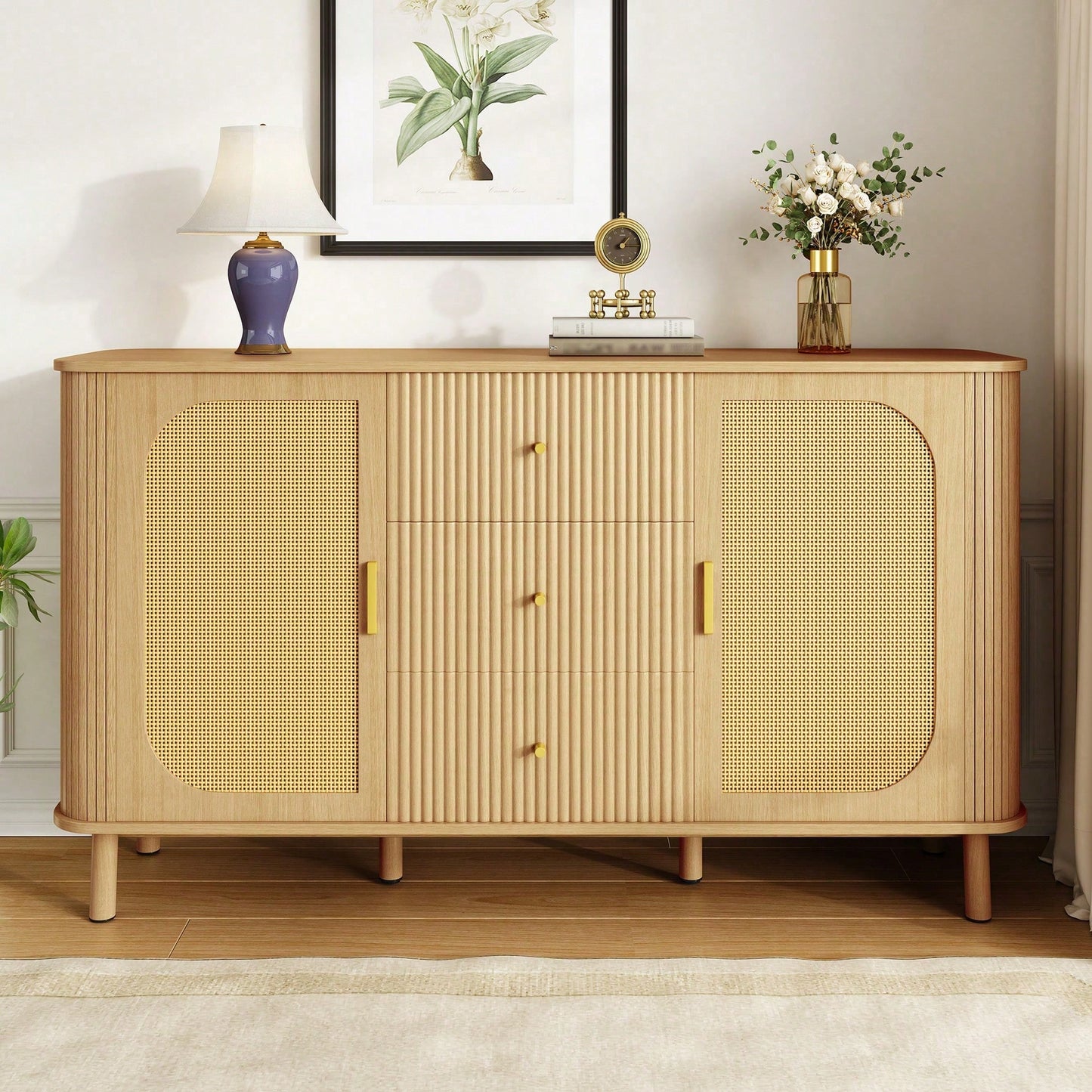 Modernes Sideboard mit Schubladen & Regalen - Elegantes Wohnzimmermöbel mit Metallbeinen in Holzoptik - Vielseitiges Stauraum-Wunder - Absolutes Must-have