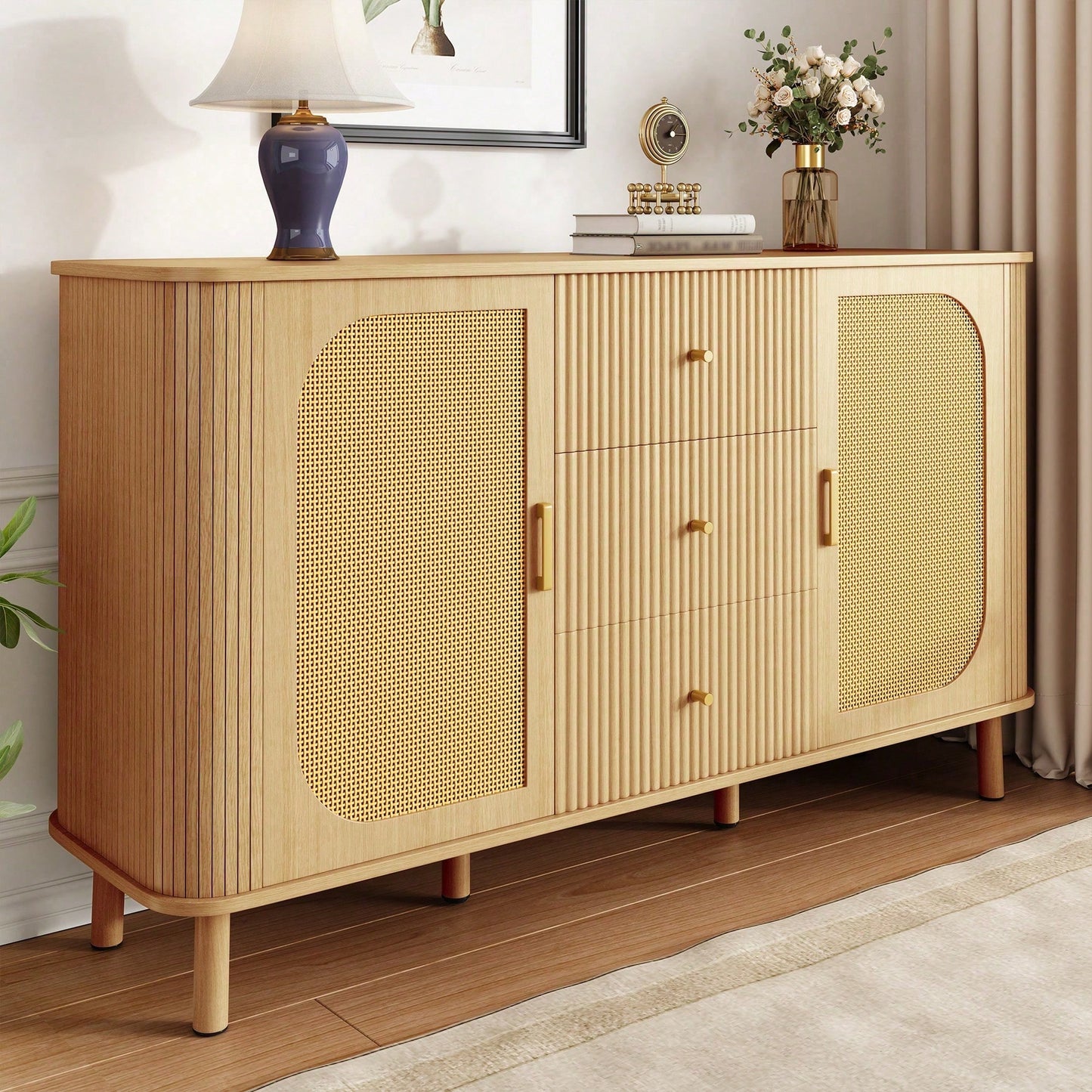 Modernes Sideboard mit Schubladen & Regalen - Elegantes Wohnzimmermöbel mit Metallbeinen in Holzoptik - Vielseitiges Stauraum-Wunder - Absolutes Must-have