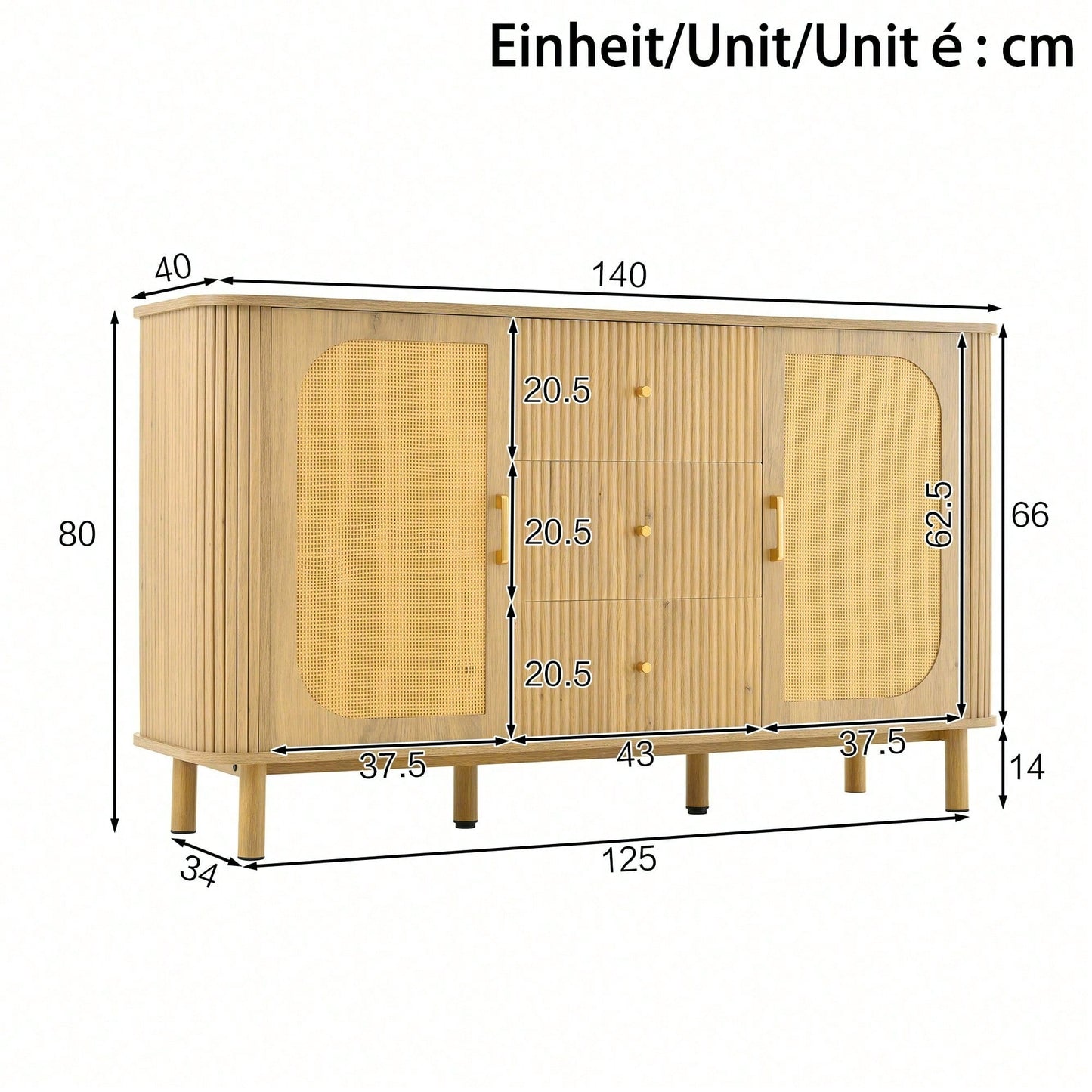 Modernes Sideboard mit Schubladen & Regalen - Elegantes Wohnzimmermöbel mit Metallbeinen in Holzoptik - Vielseitiges Stauraum-Wunder - Absolutes Must-have