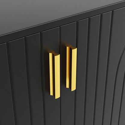 Elegantes Sideboard 152x40x75 cm in Schwarz – Mit exklusivem Wellendesign & goldenen Griffen/Füßen – Hochwertiger Esszimmerschrank (Modell: N620P17539192AAS)
